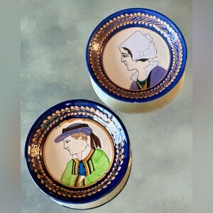 Quimper Faience, Two Hand Painted Breton Profile Portraits, Circa 1930.